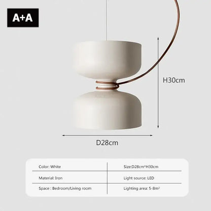 DecorBites led pendant light featuring a minimalist white iron design with curved copper accent and dual bowl shades