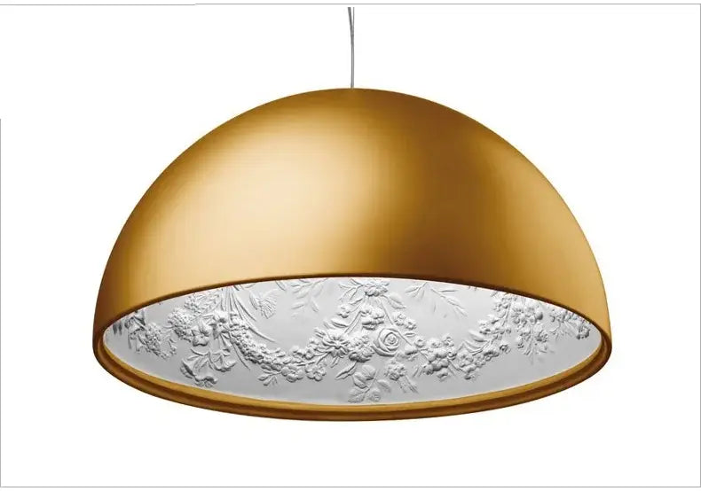 Gold dome pendant light with ornate white floral relief interior from decorbites led pendant light collection