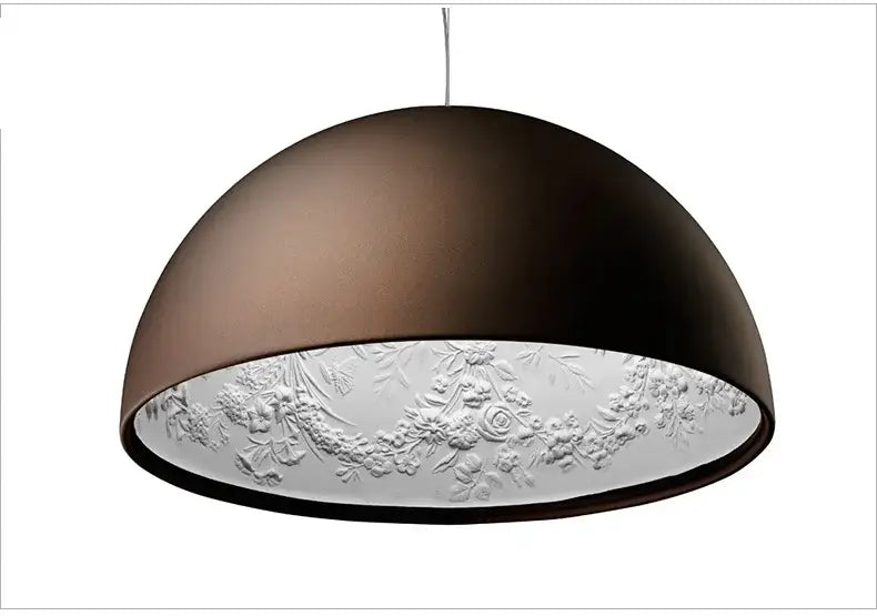 Bronze dome pendant light with embossed floral white inner surface in decorbites led pendant light for indoor decor