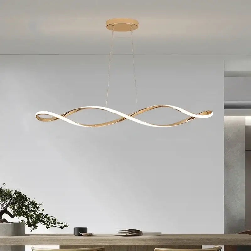 Modern gold and white decorbites led pendant light with sleek intertwined wave design for living and dining rooms