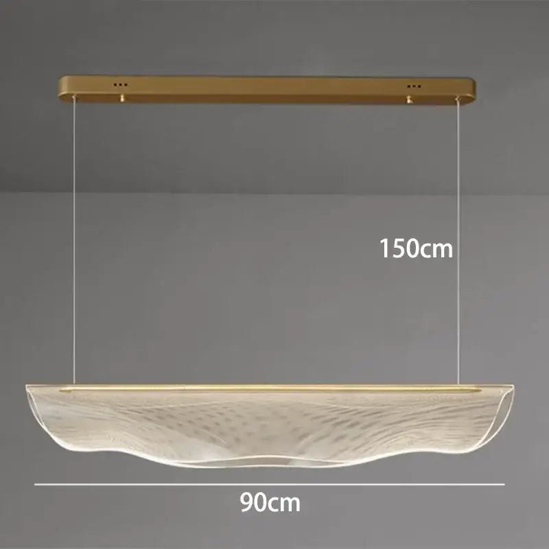 A modern gold-finished DecorBites LED pendant light with a translucent wave-patterned glass shade for living rooms