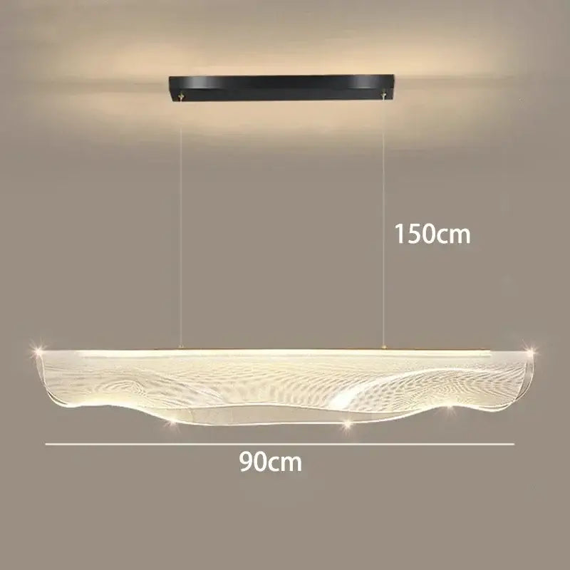 Modern minimalist DecorBites led pendant light with wave-patterned translucent acrylic body and black metal ceiling mount