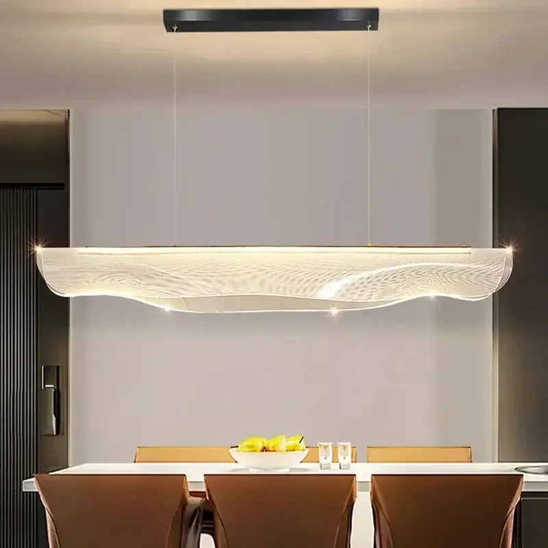 Modern minimalist decorbites led pendant light with wave-like translucent acrylic body and black ceiling mount for living rooms