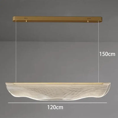 A modern gold-finished DecorBites led pendant light with a translucent wave-patterned glass shade for living rooms