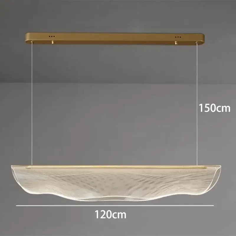A modern gold-finished DecorBites led pendant light with a translucent wave-patterned glass shade for living rooms
