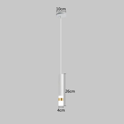 Minimalist white cylindrical decorbites led pendant light with gold accent band and 10cm ceiling mount for indoor use