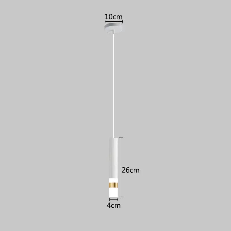 Minimalist white cylindrical decorbites led pendant light with gold accent band and 10cm ceiling mount for indoor use