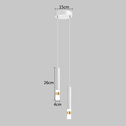 Minimalist white cylindrical DecorBites LED pendant light with gold accents and 15cm circular ceiling mount for indoor use