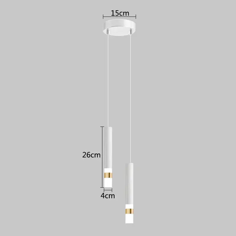 Minimalist white cylindrical DecorBites LED pendant light with gold accents and 15cm circular ceiling mount for indoor use
