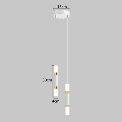 Modern minimalist DecorBites LED pendant light with white cylindrical body and gold accents for indoor dining and living rooms