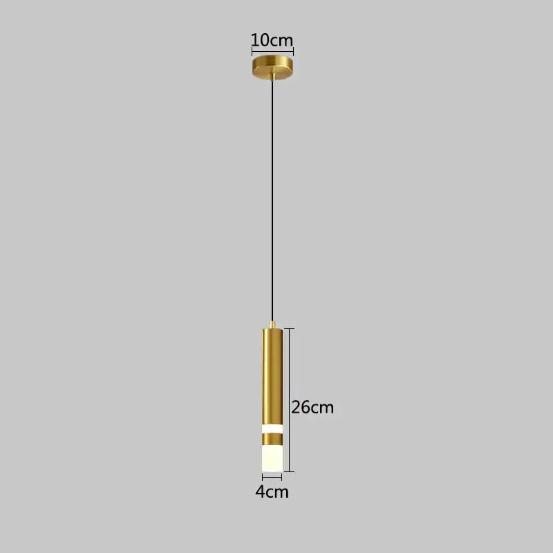 Gold-toned decorbites led pendant light with cylindrical shape and frosted glass for modern indoor decoration