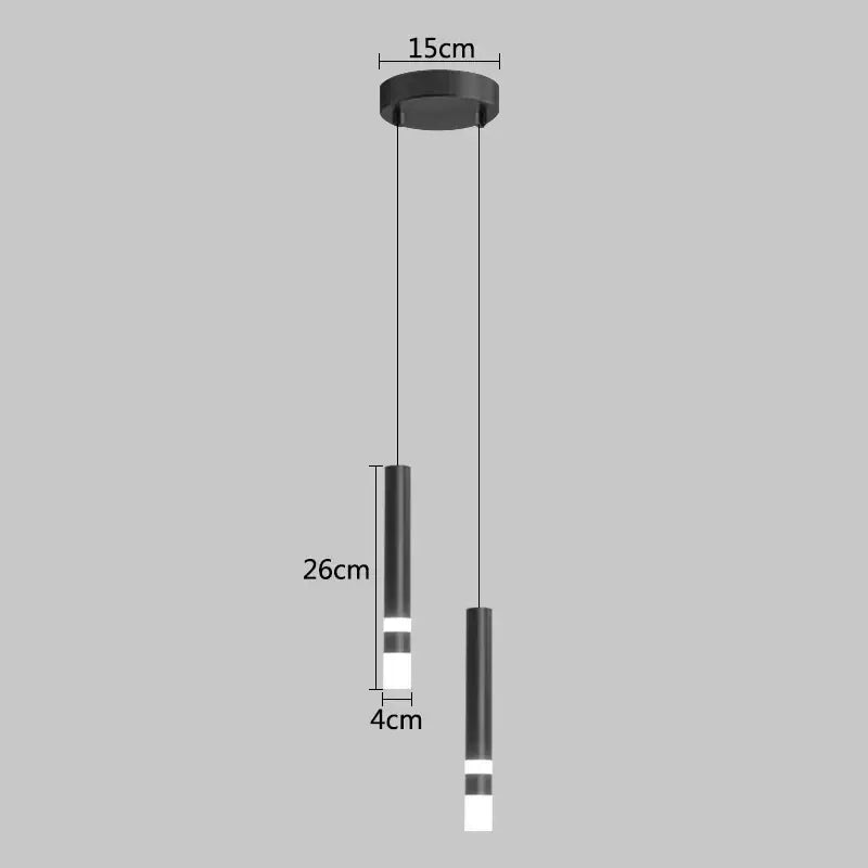 Modern black cylindrical DecorBites led pendant light with two illuminated sections for indoor dining room use