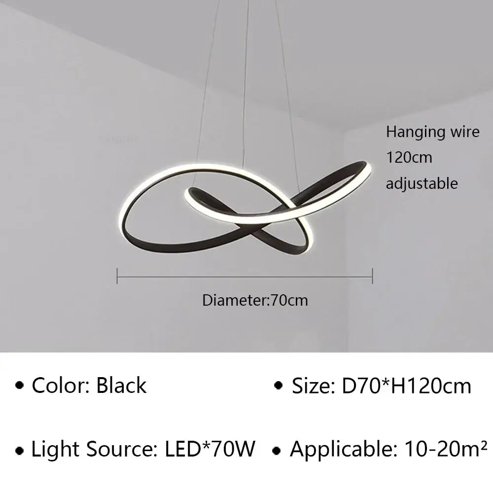 Black infinity-loop decorbites led pendant light with sleek modern design 70w illumination for living dining hall bedroom
