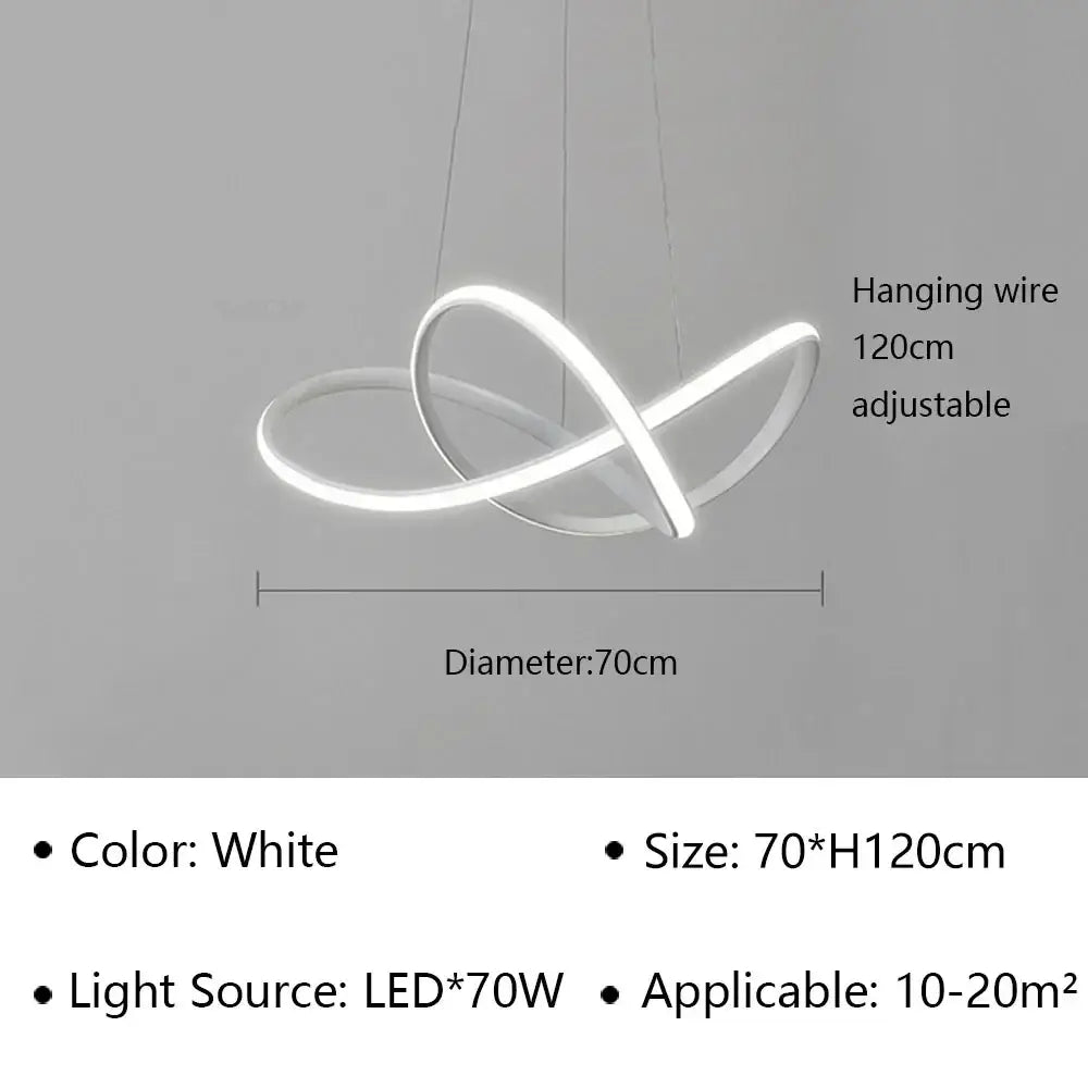 White decorbites led pendant light featuring a sleek modern infinity-loop design for living and dining spaces