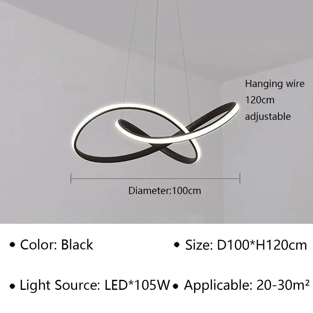 Black infinity-loop decorbites led pendant light with sleek modern design 105w for living dining bedroom decor