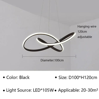 Black infinity-loop decorbites led pendant light with sleek modern design 105w for living dining bedroom decor