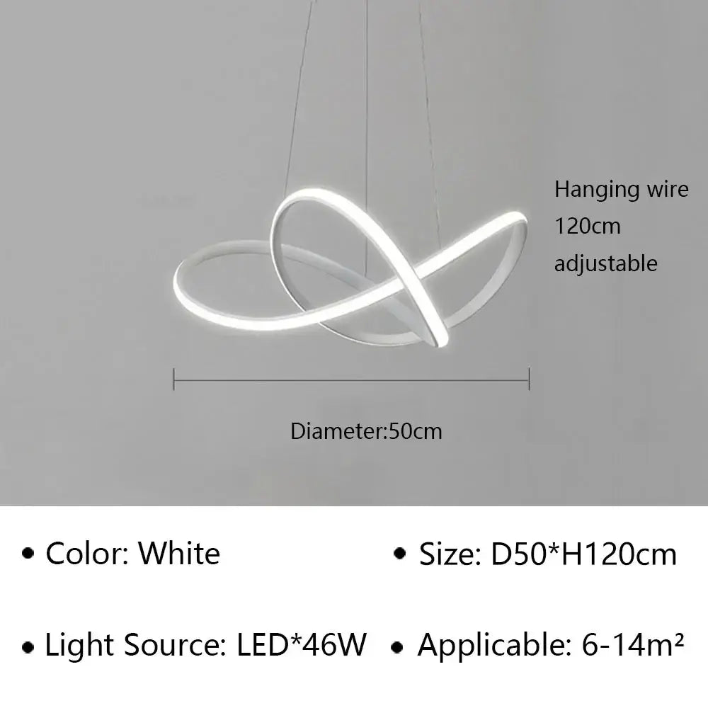 Decorbites led pendant light white modern luster with two interlocking circular rings for living and dining spaces