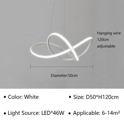 Decorbites led pendant light white modern luster with two interlocking circular rings for living and dining spaces