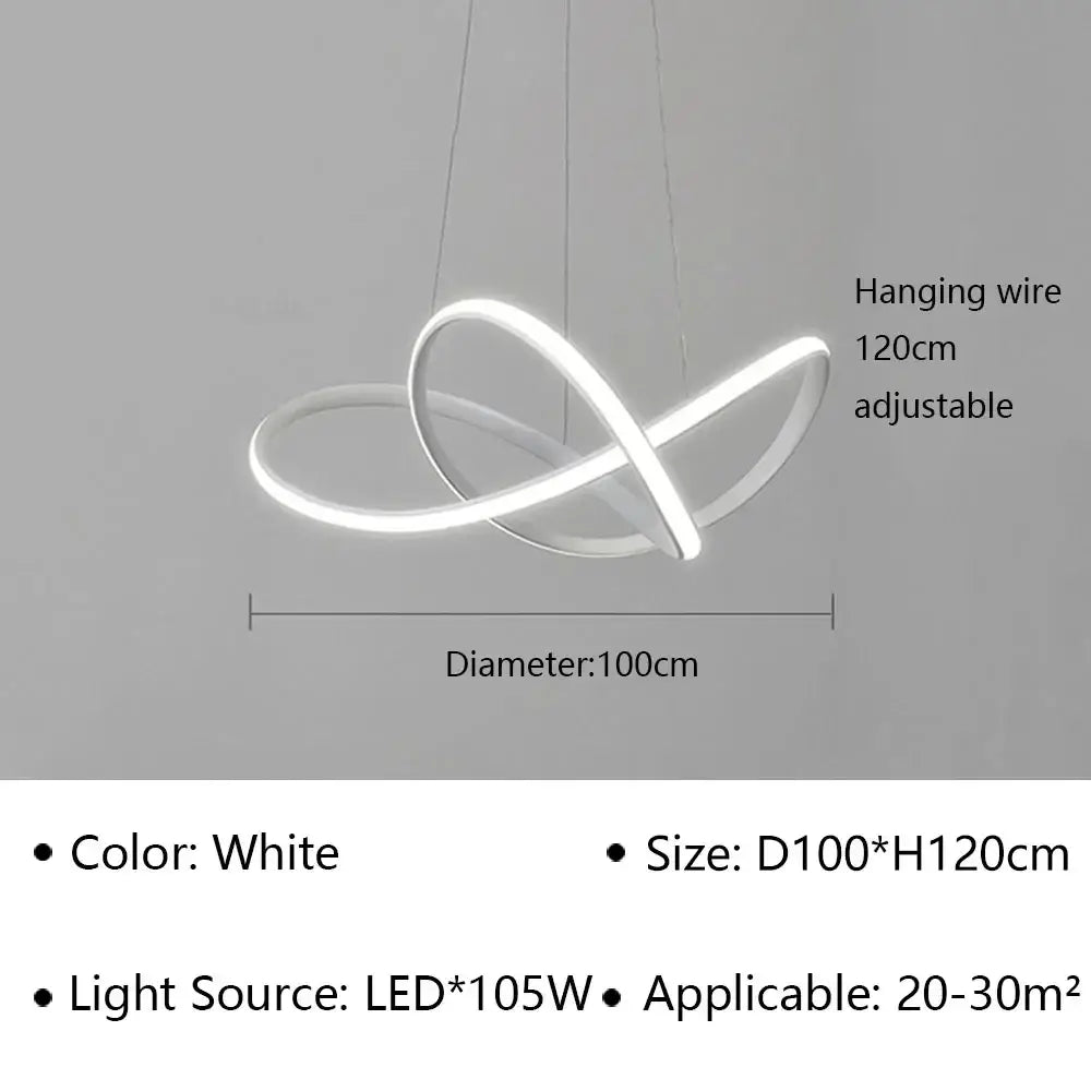White decorbites led pendant light with sleek modern infinity-loop design for living dining bedroom and hotel decor