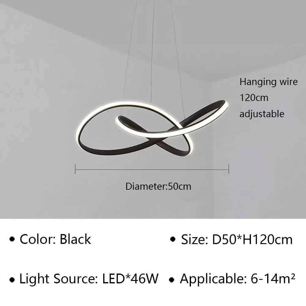 Black infinity-loop led pendant light with sleek modern design 46w power for living dining bedroom decorbites led pendant