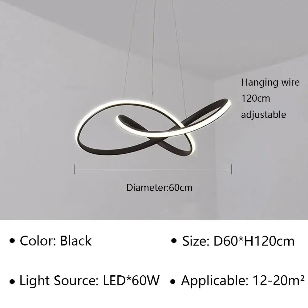 Black infinity-loop decorbites led pendant light with sleek modern design 60w ideal for living dining bedroom decor