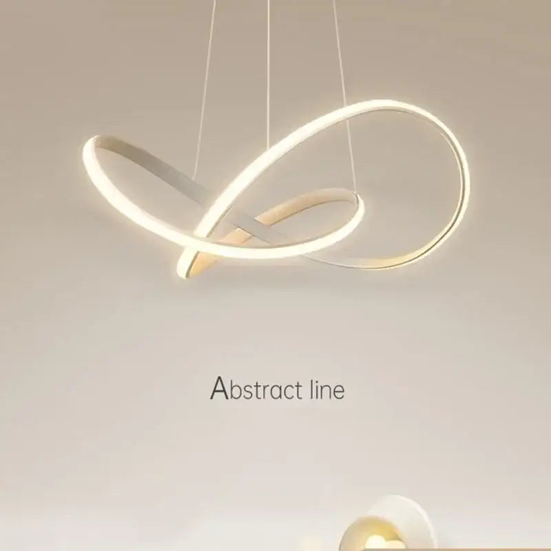 Modern minimalist DecorBites led pendant light with two interlocking white acrylic rings for living and dining decor
