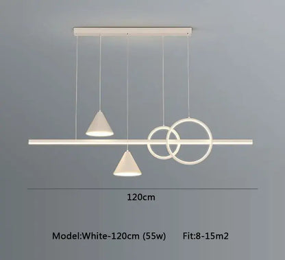 Modern white decorbites led pendant light with geometric cone fixtures and overlapping rings for dining room lighting