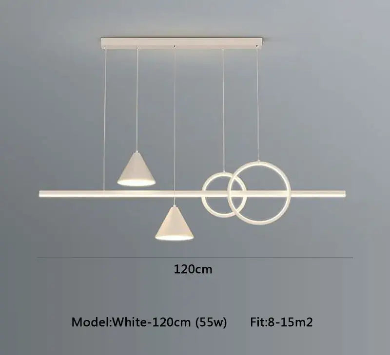 Modern white decorbites led pendant light with geometric cone fixtures and overlapping rings for dining room lighting