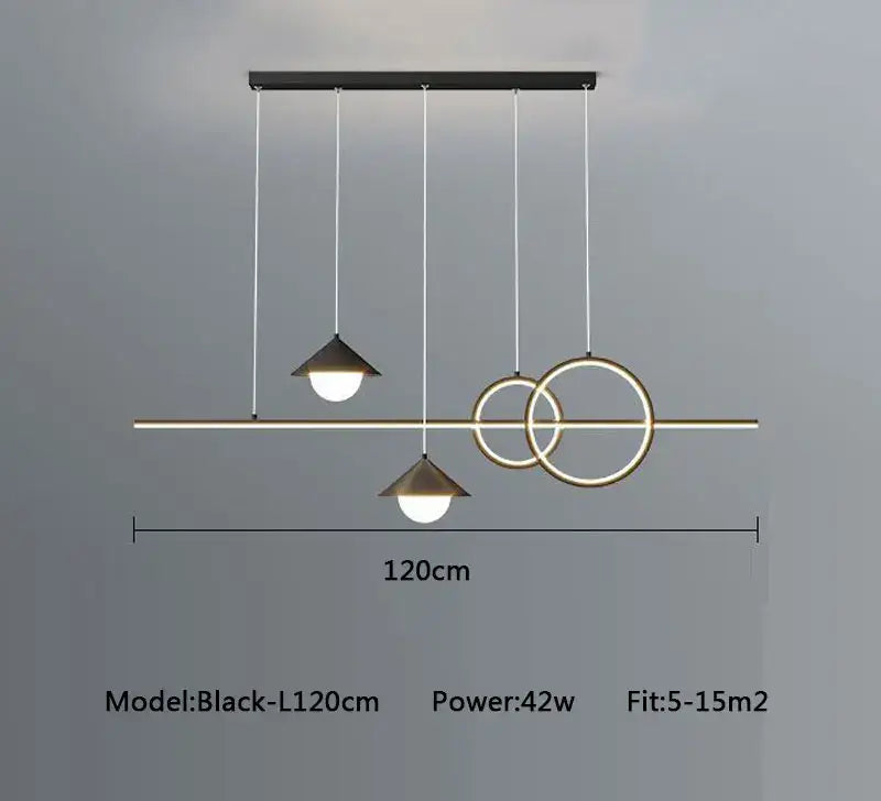 Black modern pendant light fixture with geometric conical shades and rings by DecorBites led pendant for living room