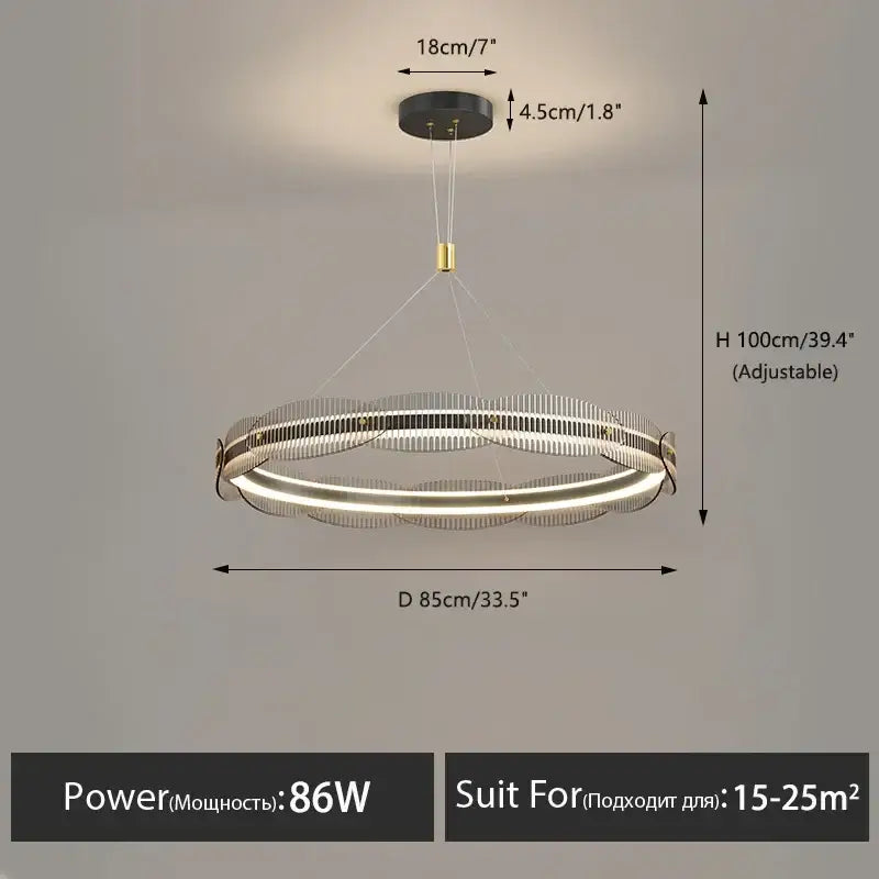Modern circular led pendant light with sleek metallic frame and warm glowing lights by decorbites led pendant for living space