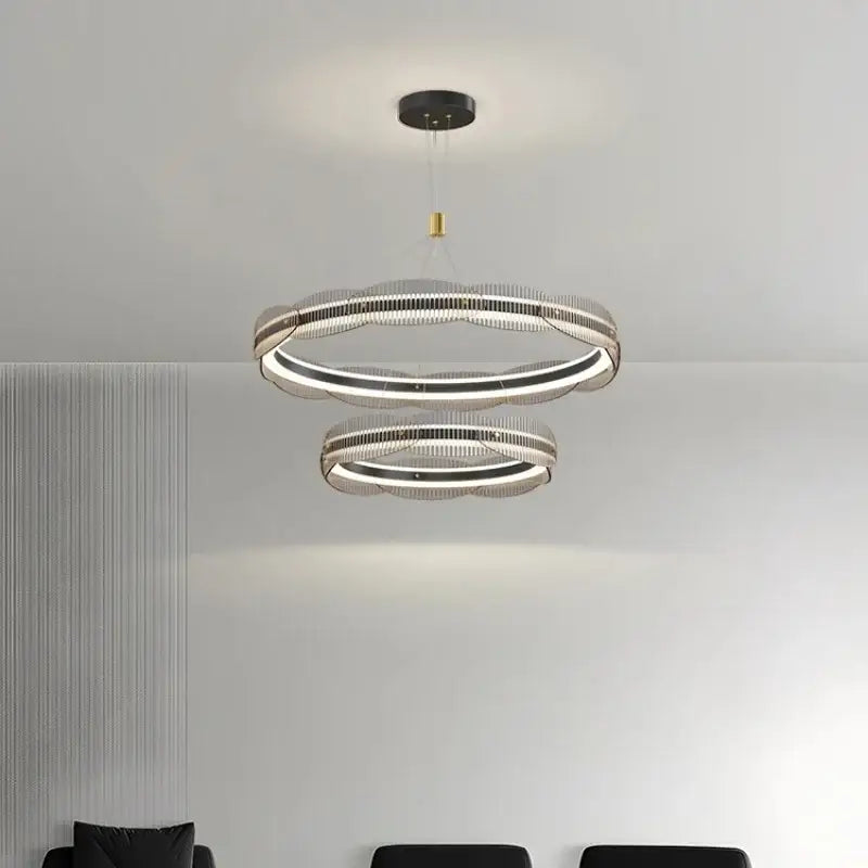 Modern minimalist decorbites led pendant light with sleek silver metallic double-ring design and embedded led lighting