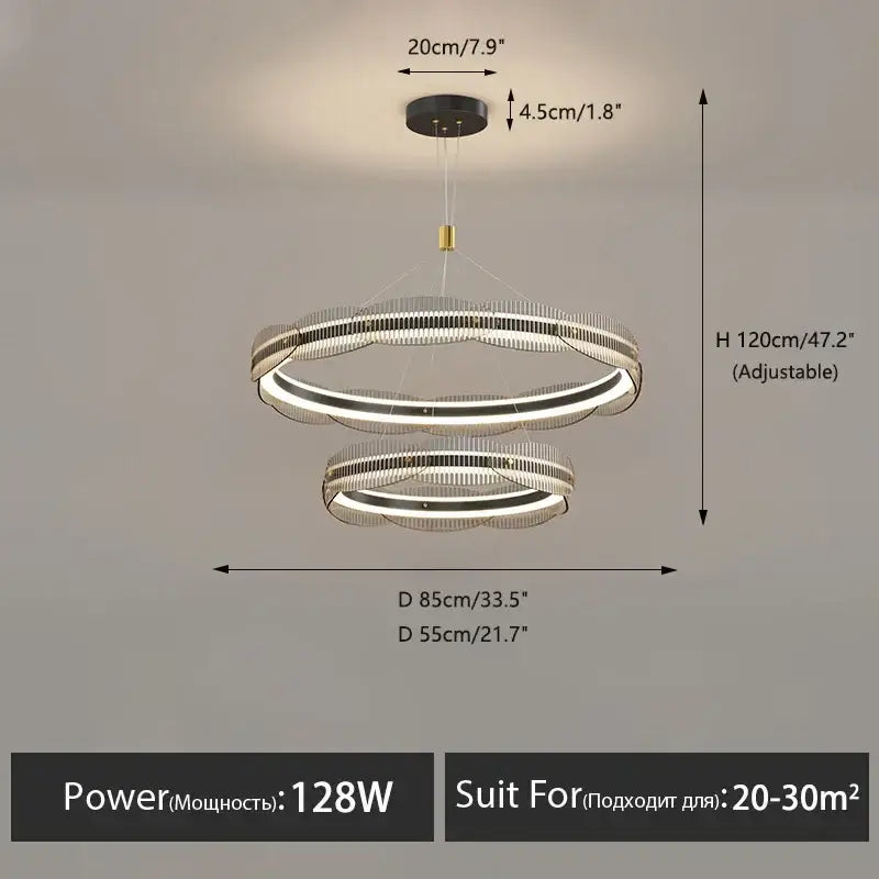 Modern double-ring led pendant light with sleek chrome finish and adjustable height by DecorBites LED pendant