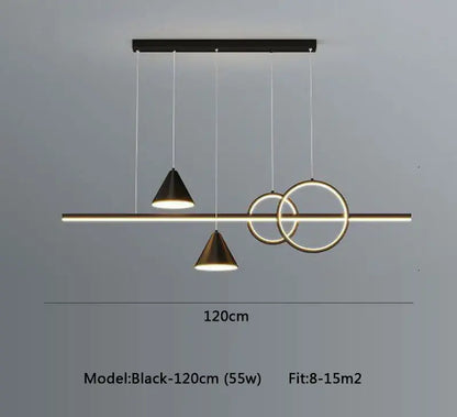Modern black and gold geometric pendant light with intersecting circles and cones decorbites led pendant for dining room