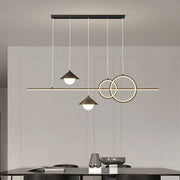 Modern black and gold DecorBites LED pendant light with geometric rings and conical shades for dining room and kitchen