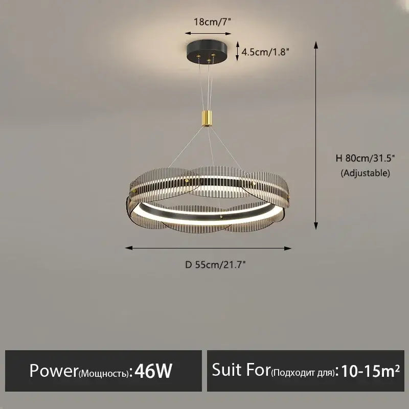 Modern minimalist decorbites led pendant light with two metallic concentric rings and gold accents for living spaces