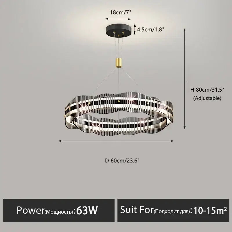 Modern black and gold ring-shaped decorbites led pendant light with adjustable height for living and dining spaces
