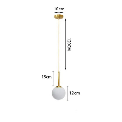 Gold-finished spherical DecorBites LED pendant light with frosted white glass globe and minimalist modern Nordic design