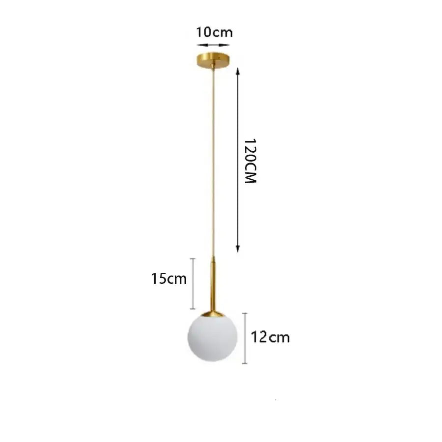 Gold-finished spherical DecorBites LED pendant light with frosted white glass globe and minimalist modern Nordic design
