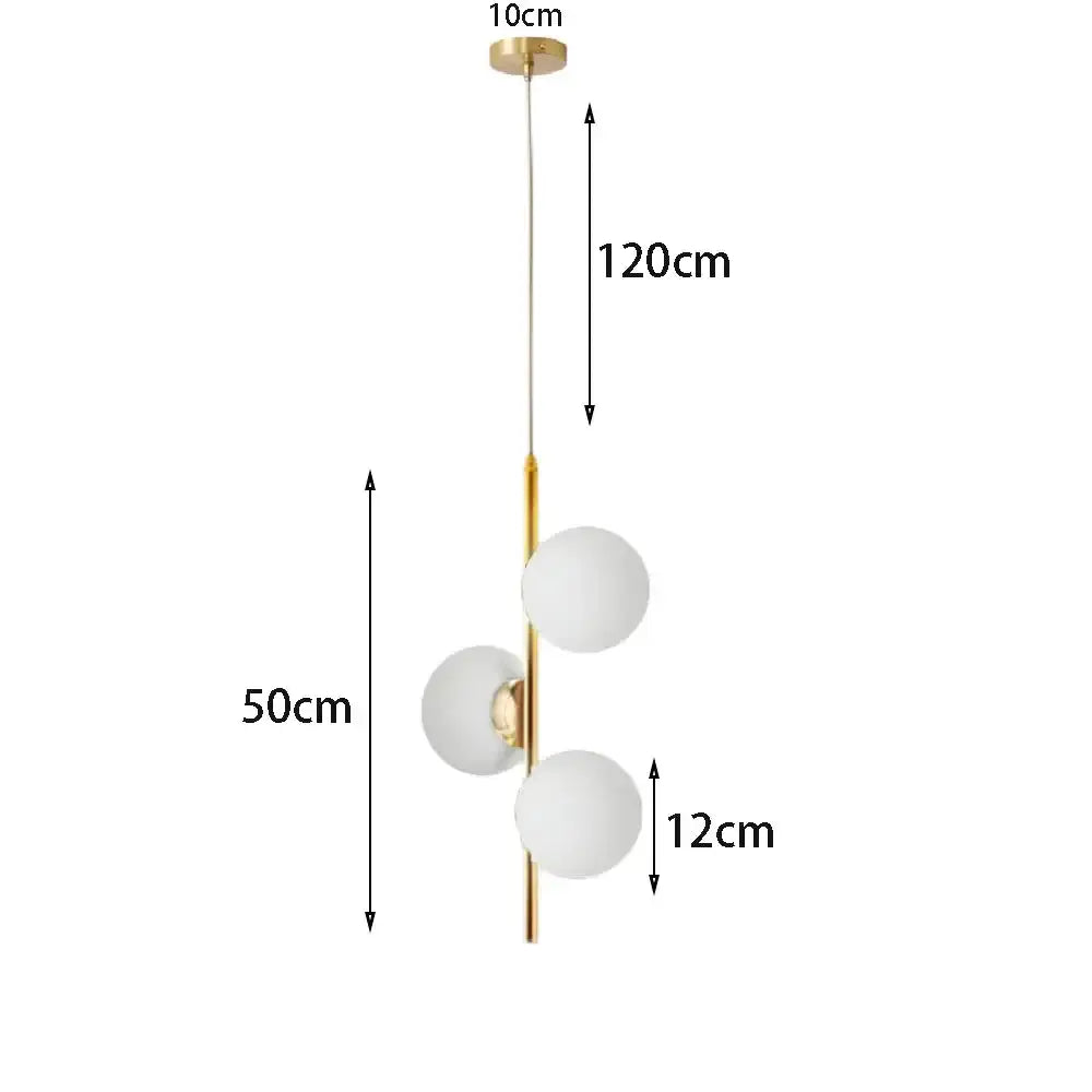 Modern gold-toned DecorBites LED pendant light with three frosted glass spheres for home decor lighting