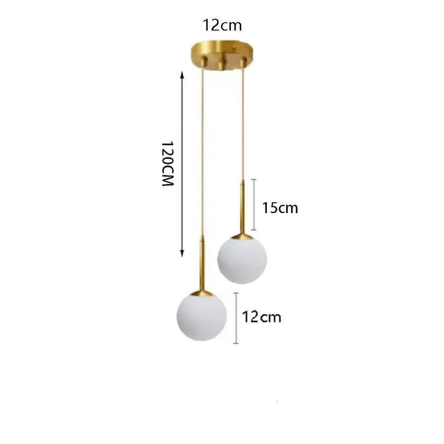 Gold-finished decorbites led pendant light with frosted white glass shades and slender rods for modern home decor lighting