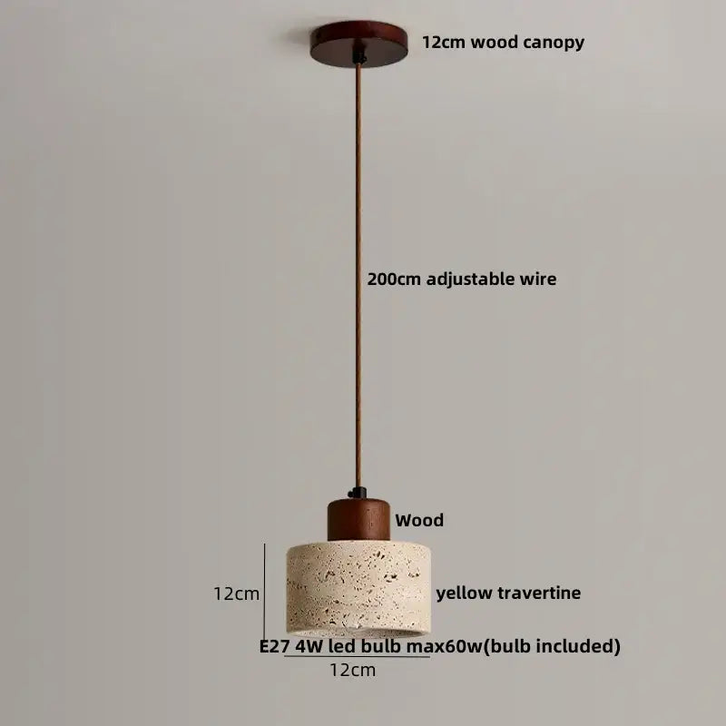 Minimalist pendant light with 12cm yellow travertine shade and wooden canopy for modern decorbites led pendant use