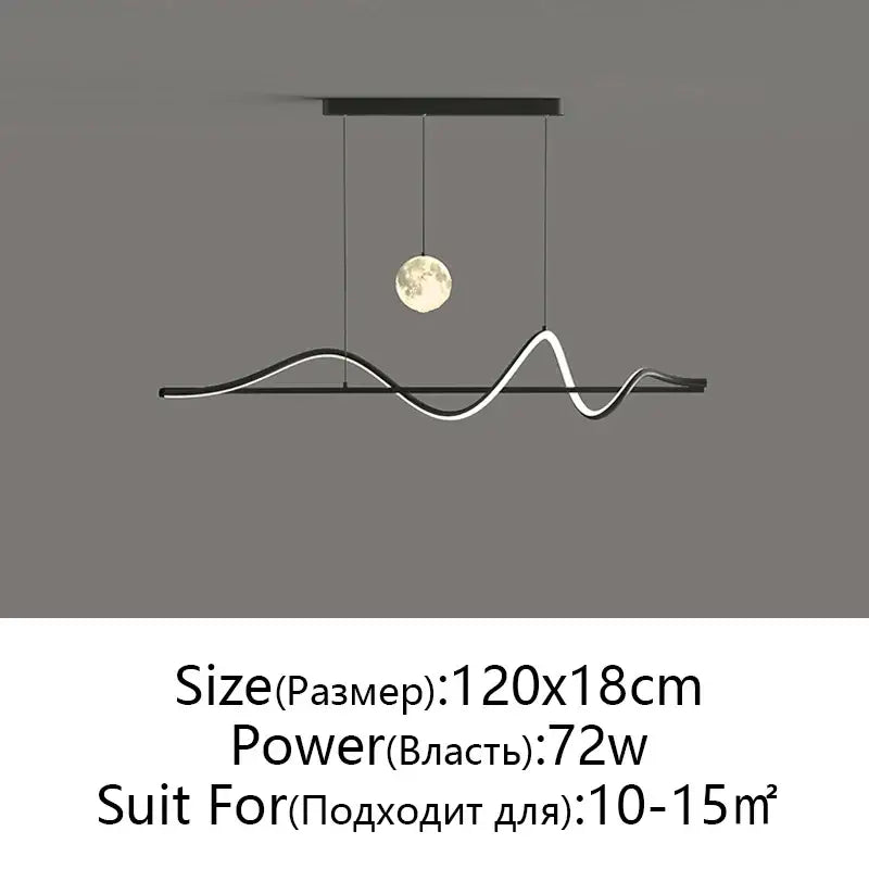 Modern black and white wave-shaped DecorBites LED pendant light with central moon motif for home and office lighting
