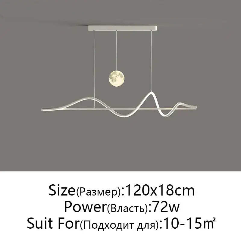 Modern white led pendant light by DecorBites with wavy design and moon-shaped pendant for home and office lighting