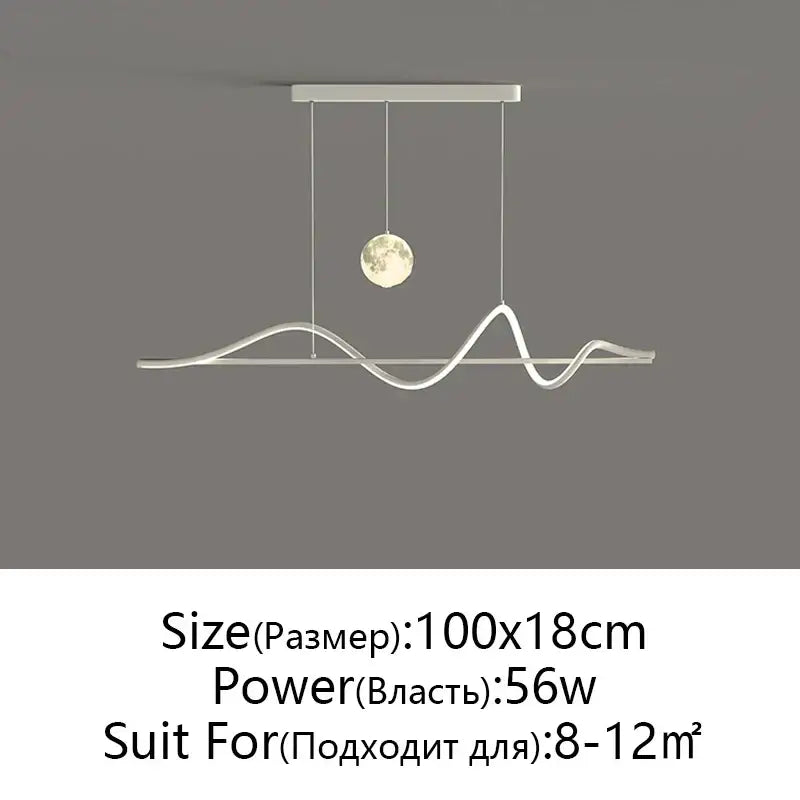Modern white decorbites led pendant light with sleek wavy design and hanging moon accent for home or office use