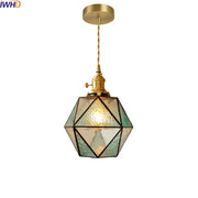Decorbites led pendant light with brass finish and textured green clear glass shade for bedroom and dining room