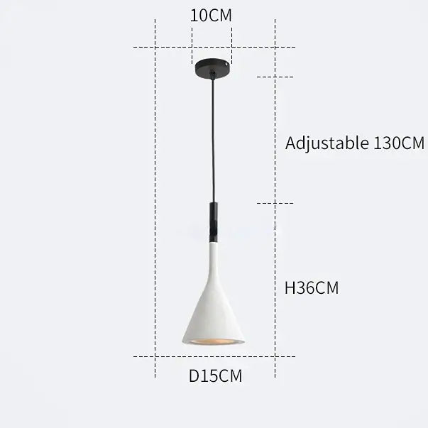 White conical decorbites led pendant light with black ceiling mount and adjustable 130cm cord for modern interiors