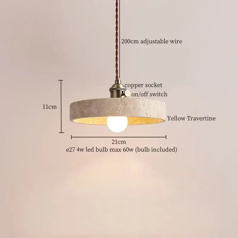 Yellow travertine pendant light with copper socket and braided wire by DecorBites led pendant for modern decor
