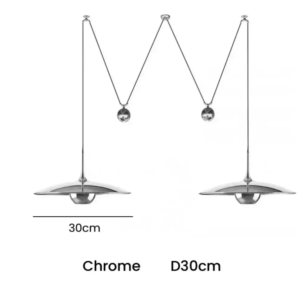 Decorbites led pendant lighting lamp with chrome disc shade and adjustable m-shaped suspension chain for bedroom use