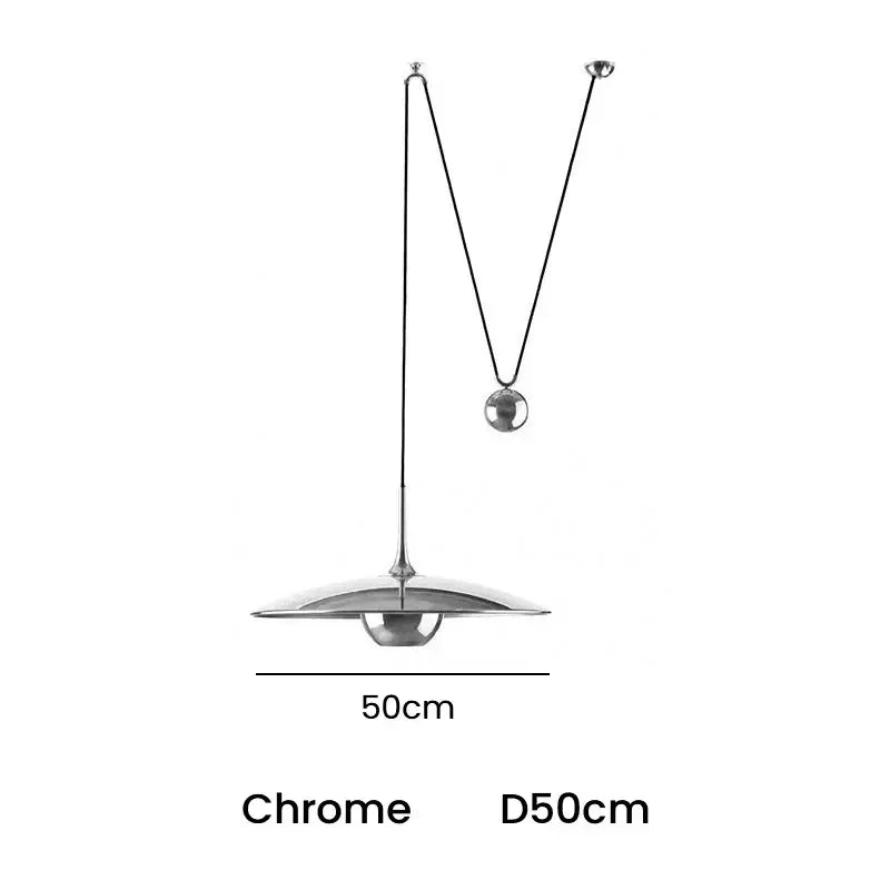Chrome-finished decorbites led pendant lighting lamp with sleek disc-shaped shade and adjustable hanging chain for bedroom
