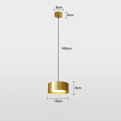 A modern gold-finished decorbites led pendant light with a cylindrical shape and illuminated base for versatile decor